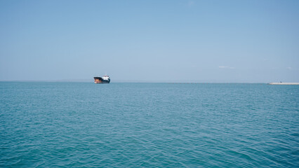 Landscape beautiful summer panorama wide horizon look viewpoint shore open sea beach cloud clean and blue sky background calm nature ocean wave water