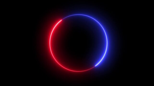 Neon light circle frame loading icon animation on black background. neon progress circle spinning around .