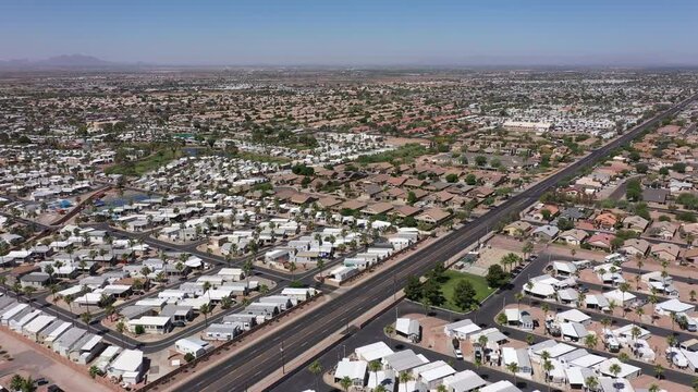 Afternoon aerial view of housing in Apache Junction, Arizona, USA.
