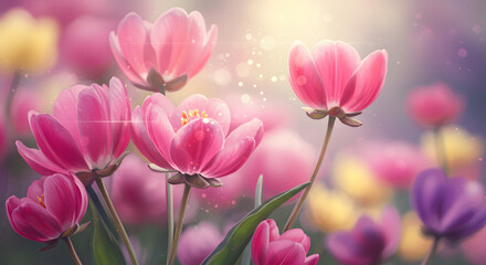 Fototapeta premium 春の花々が彩る幻想的な背景 