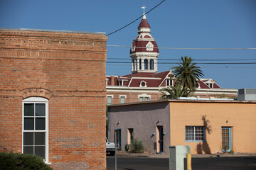 The historic courthouse rises over downtown Florence, Arizona, USA.