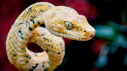 Fototapeta premium Regal Golden Serpent Coiled Wildlife Closeup Exotic Reptile Nature Photography