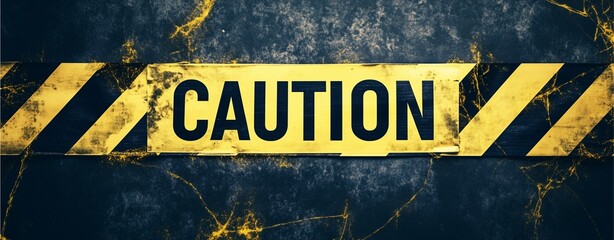Caution: A stark warning! A weathered caution tape, with bold black lettering, reads "CAUTION" against a worn and textured background. The yellow stripes create a sense of urgency and danger.