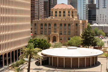 Afternoon sunny summer view of the downtown skyline of Phoenix, Arizona, USA.