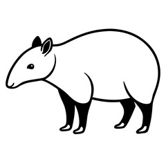 Cute Silhouette Tapir Line Art Black Vector Carton Illustration