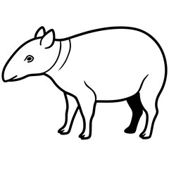 Cute Silhouette Tapir Line Art Black Vector Carton Illustration