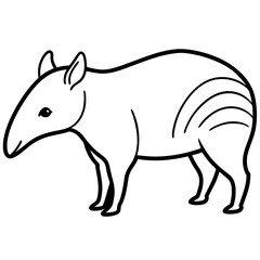 Cute Silhouette Tapir Line Art Black Vector Carton Illustration