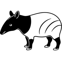 Cute Silhouette Tapir Line Art Black Vector Carton Illustration
