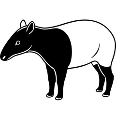 Cute Silhouette Tapir Line Art Black Vector Carton Illustration