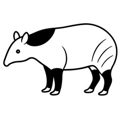 Cute Silhouette Tapir Line Art Black Vector Carton Illustration
