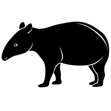 Cute Silhouette Tapir Line Art Black Vector Carton Illustration