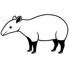 Cute Silhouette Tapir Line Art Black Vector Carton Illustration
