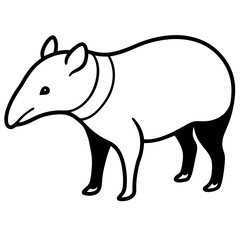 Cute Silhouette Tapir Line Art Black Vector Carton Illustration