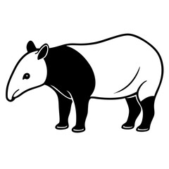 Cute Silhouette Tapir Line Art Black Vector Carton Illustration