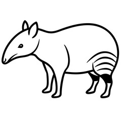 Cute Silhouette Tapir Line Art Black Vector Carton Illustration