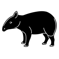Cute Silhouette Tapir Line Art Black Vector Carton Illustration