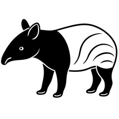 Cute Silhouette Tapir Line Art Black Vector Carton Illustration