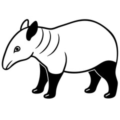 Cute Silhouette Tapir Line Art Black Vector Carton Illustration