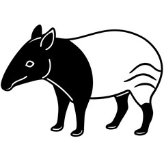 Cute Silhouette Tapir Line Art Black Vector Carton Illustration