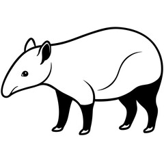 Cute Silhouette Tapir Line Art Black Vector Carton Illustration