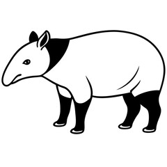 Cute Silhouette Tapir Line Art Black Vector Carton Illustration