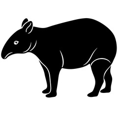 Cute Silhouette Tapir Line Art Black Vector Carton Illustration