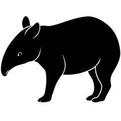 Cute Silhouette Tapir Line Art Black Vector Carton Illustration