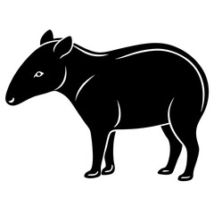 Cute Silhouette Tapir Line Art Black Vector Carton Illustration