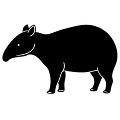 Cute Silhouette Tapir Line Art Black Vector Carton Illustration