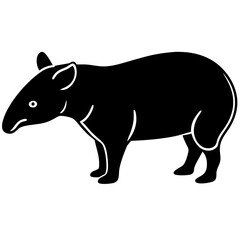 Cute Silhouette Tapir Line Art Black Vector Carton Illustration