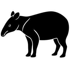 Cute Silhouette Tapir Line Art Black Vector Carton Illustration
