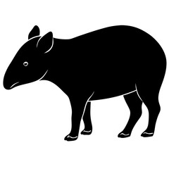 Cute Silhouette Tapir Line Art Black Vector Carton Illustration