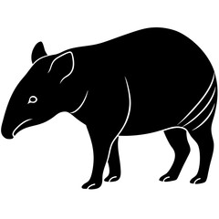 Cute Silhouette Tapir Line Art Black Vector Carton Illustration