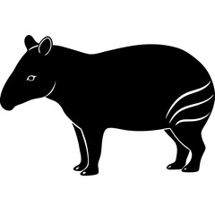 Cute Silhouette Tapir Line Art Black Vector Carton Illustration