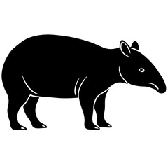 Cute Silhouette Tapir Line Art Black Vector Carton Illustration