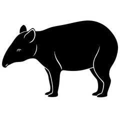 Cute Silhouette Tapir Line Art Black Vector Carton Illustration