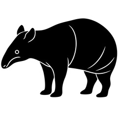 Cute Silhouette Tapir Line Art Black Vector Carton Illustration