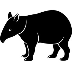 Cute Silhouette Tapir Line Art Black Vector Carton Illustration