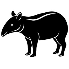 Cute Silhouette Tapir Line Art Black Vector Carton Illustration