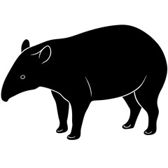 Cute Silhouette Tapir Line Art Black Vector Carton Illustration