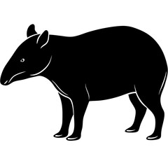 Cute Silhouette Tapir Line Art Black Vector Carton Illustration