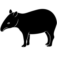 Cute Silhouette Tapir Line Art Black Vector Carton Illustration