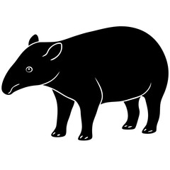 Cute Silhouette Tapir Line Art Black Vector Carton Illustration