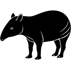 Cute Silhouette Tapir Line Art Black Vector Carton Illustration