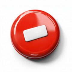Red button with sleek white label on clean background isolated design on white background