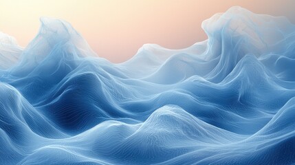 Ethereal blue waves undulating in a serene landscape with a soft pastel background