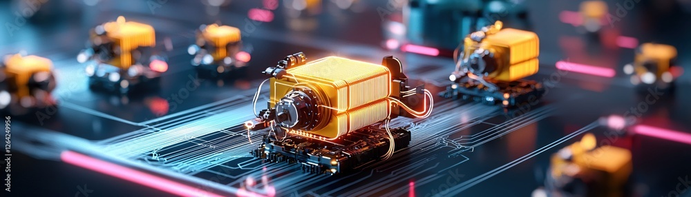 Aufkleber futuristic electronic components on circuit board glowing with digital precision and detail