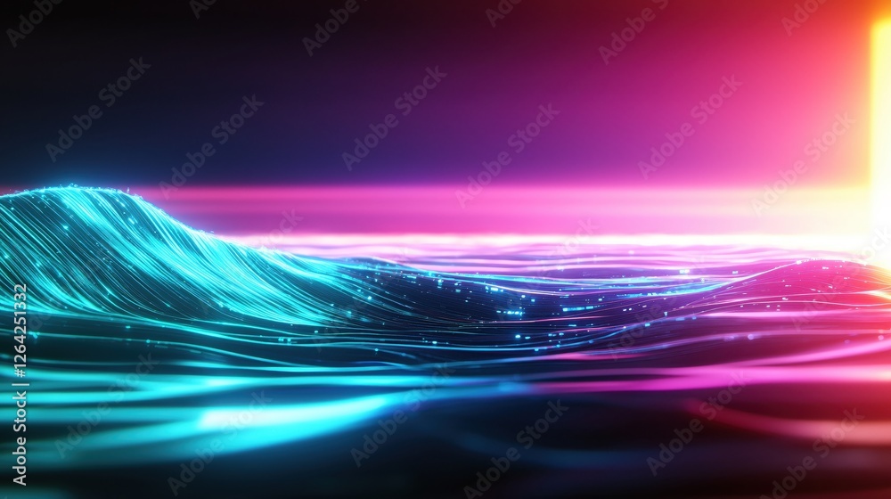 Aufkleber abstract neon landscape with glowing waves and vibrant colors creating a futuristic scene