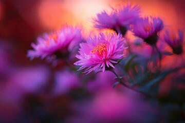 Obraz premium Pink flowers blooming. Blurred background with warm tones. Natural beauty