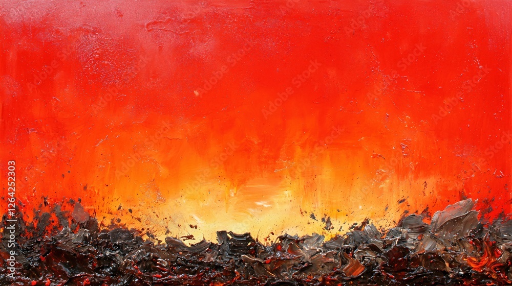 Aufkleber fiery abstract painting with impasto texture in red orange and black tones expressive art